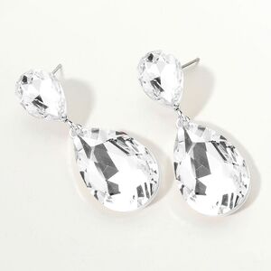 Silver Dangle Crystal Teardrop Earrings 2 Inch Cute Statement Jewelry Design